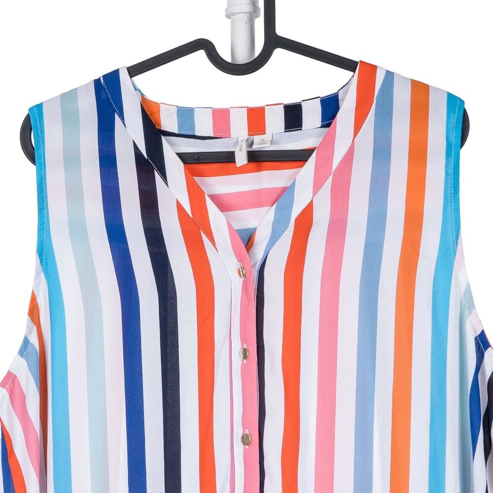 Retro Striped Tunic Top XL Swim Cover Up Colorful Long Sleeveless Buttons Summer - Picture 3 of 8